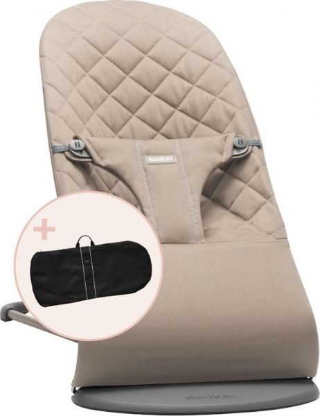 Baby Björn Lehátko BLISS Sand grey cotton a transportní taška - obrázek 1