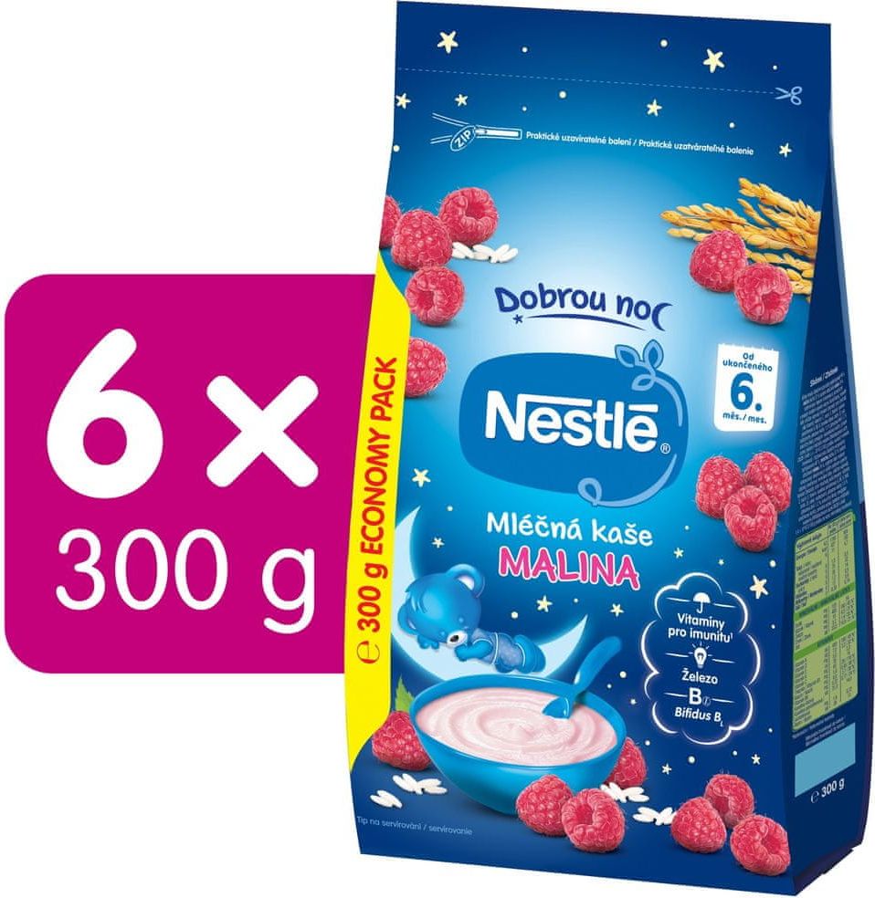 Nestlé Mléčná kaše Malina Dobrou noc, 6x 300 g - obrázek 1