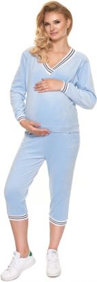 Be MaaMaa Těhotenské, kojící velurové pyžamo 3/4 - modré - obrázek 1