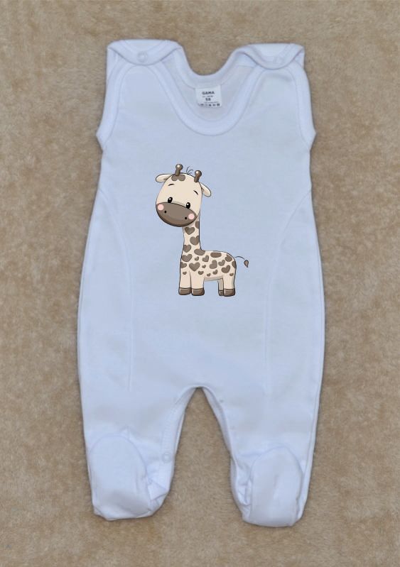 Kojenecké dupačky s obrázkem Dětský svět bílé s hnědou žirafou vel.50 - obrázek 1
