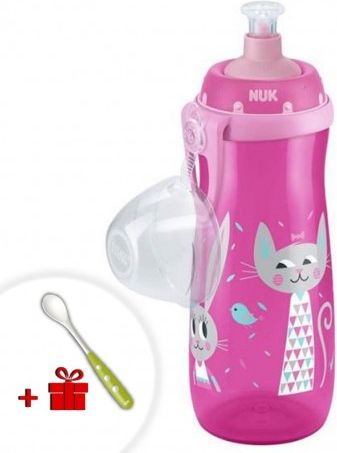 Dětská láhev NUK Sports Cup králiček a kočička 450 ml růžová, Růžová - obrázek 1