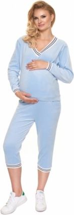 Be MaaMaa Těhotenské, kojící velurové pyžamo 3/4 - modré, Velikosti těh. moda L/XL - obrázek 1