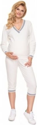 Be MaaMaa Těhotenské, kojící velurové pyžamo 3/4 - krémové, Velikosti těh. moda S/M - obrázek 1