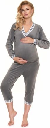 Be MaaMaa Těhotenské, kojící velurové pyžamo 3/4 - grafitové, Velikosti těh. moda S/M - obrázek 1