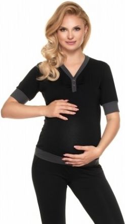 Be MaaMaa Těhotenské, kojící pyžamo s kr. rukávem - černé, Velikosti těh. moda S/M - obrázek 1