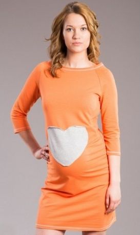 Těhotenské šaty, tunika SRDCE - oranž, pomeranč, Velikosti těh. moda XL/XXXL - obrázek 1