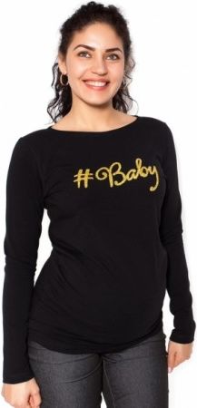 Těhotenské triko dlouhý rukáv Baby - černé, Velikosti těh. moda S (36) - obrázek 1