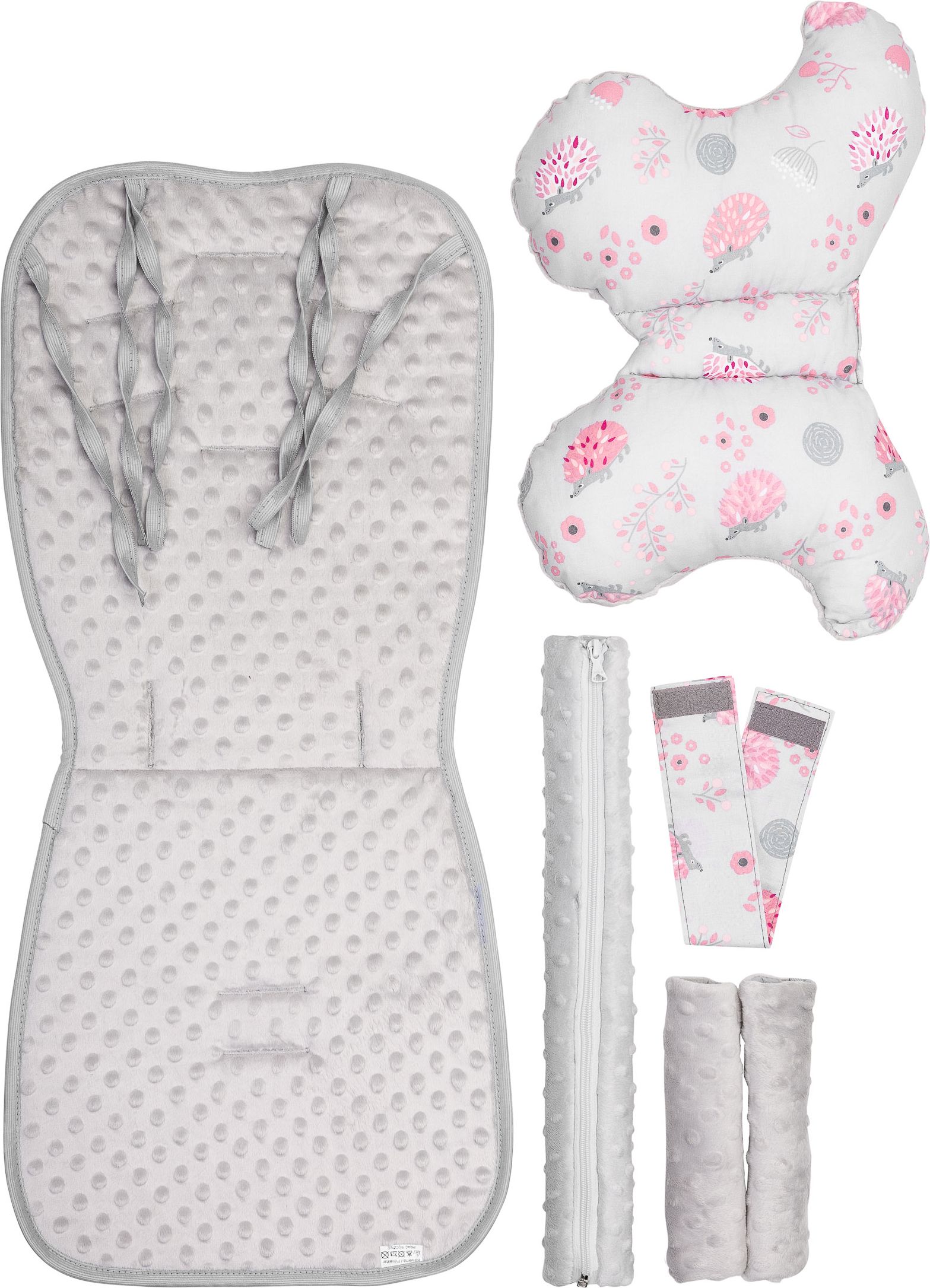 Podložka do kočárku SENSILLO, model Deluxe, set 4ks, motiv růžový ježci - obrázek 2