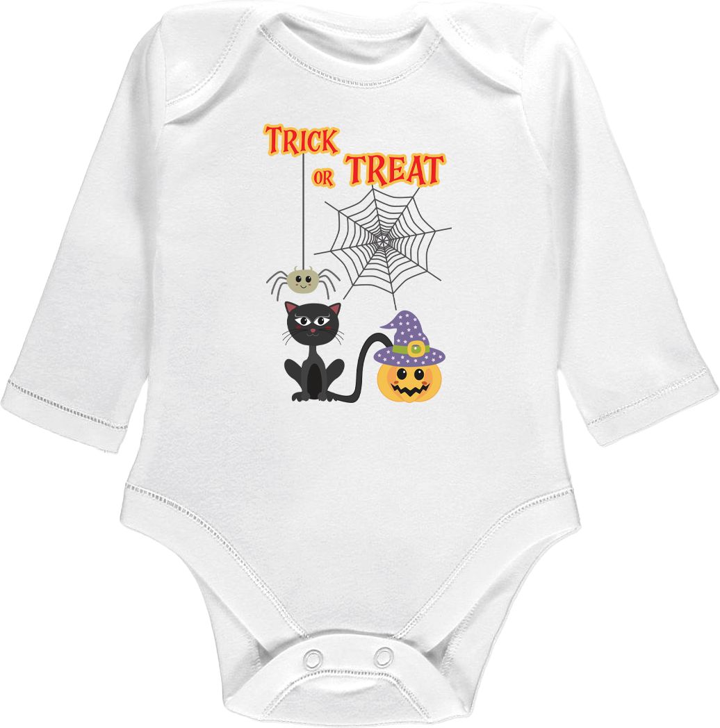 Kojenecké body Ellie Bee, krátký nebo dlouhý rukáv, barva bílá, motiv "Trick or Treat" Velikost: 0 - 3 měsíce (56 - 62cm), Rukáv: dlouhý - obrázek 1