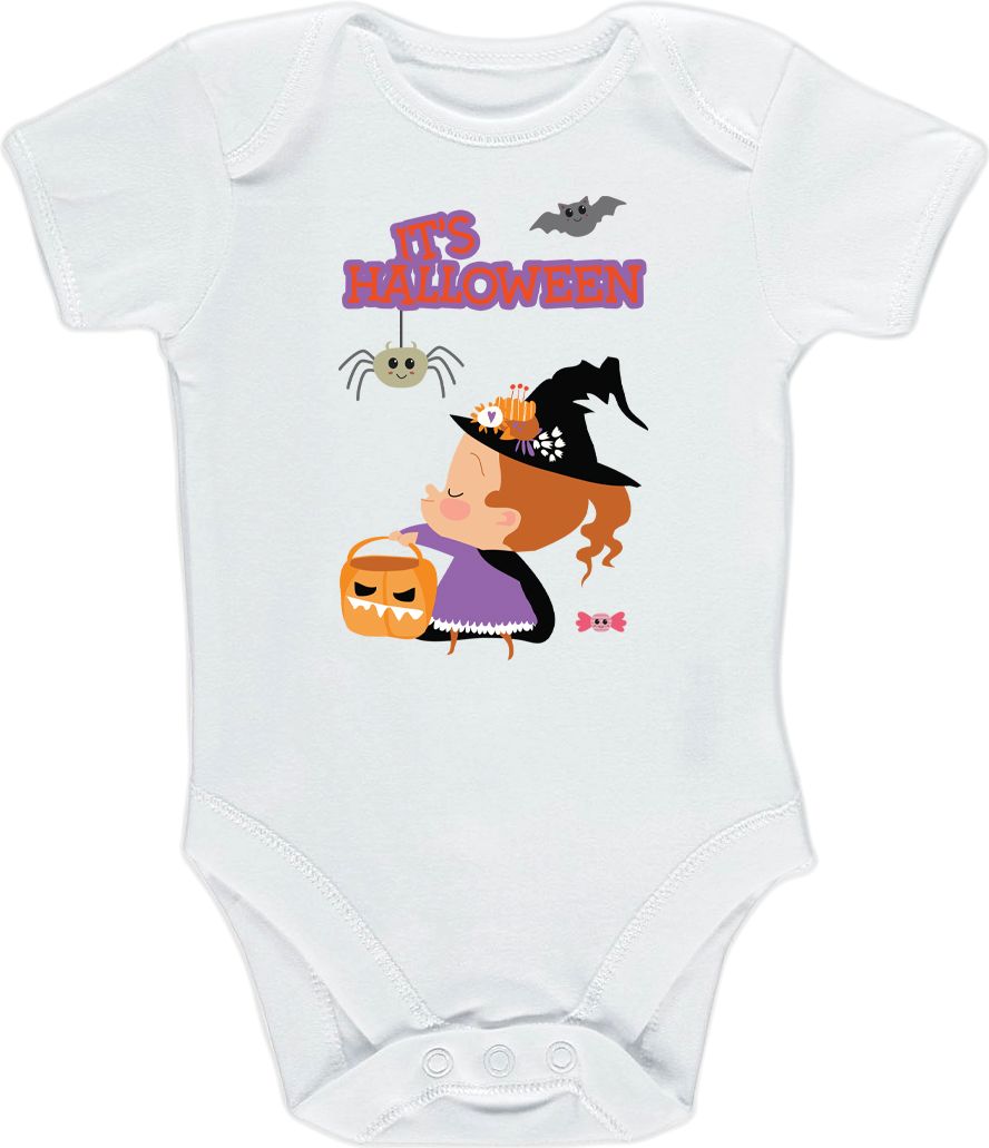 Kojenecké body Ellie Bee, krátký nebo dlouhý rukáv, barva bílá, motiv "It's Halloween" Velikost: 0 - 3 měsíce (56 - 62cm), Rukáv: krátky - obrázek 1