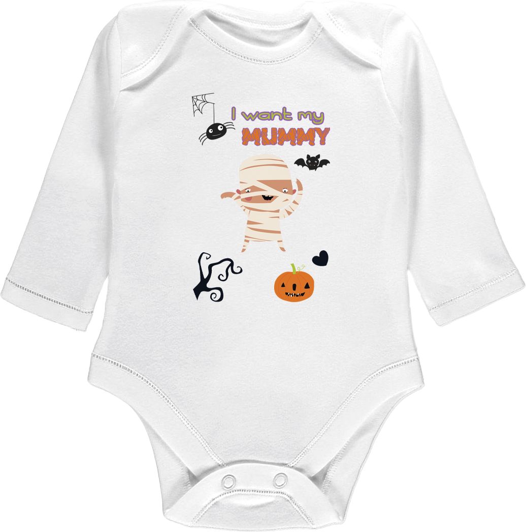 Kojenecké body Ellie Bee, krátký nebo dlouhý rukáv, barva bílá, motiv "I want my mummy" Velikost: 0 - 3 měsíce (56 - 62cm), Rukáv: dlouhý - obrázek 1