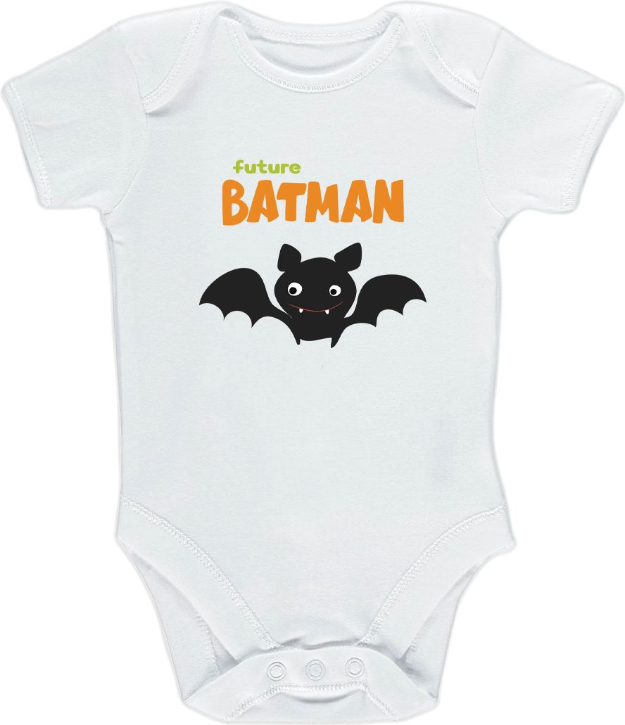 Kojenecké body Ellie Bee, krátký nebo dlouhý rukáv, barva bílá, motiv "Future Batman" Velikost: 0 - 3 měsíce (56 - 62cm), Rukáv: krátky - obrázek 1