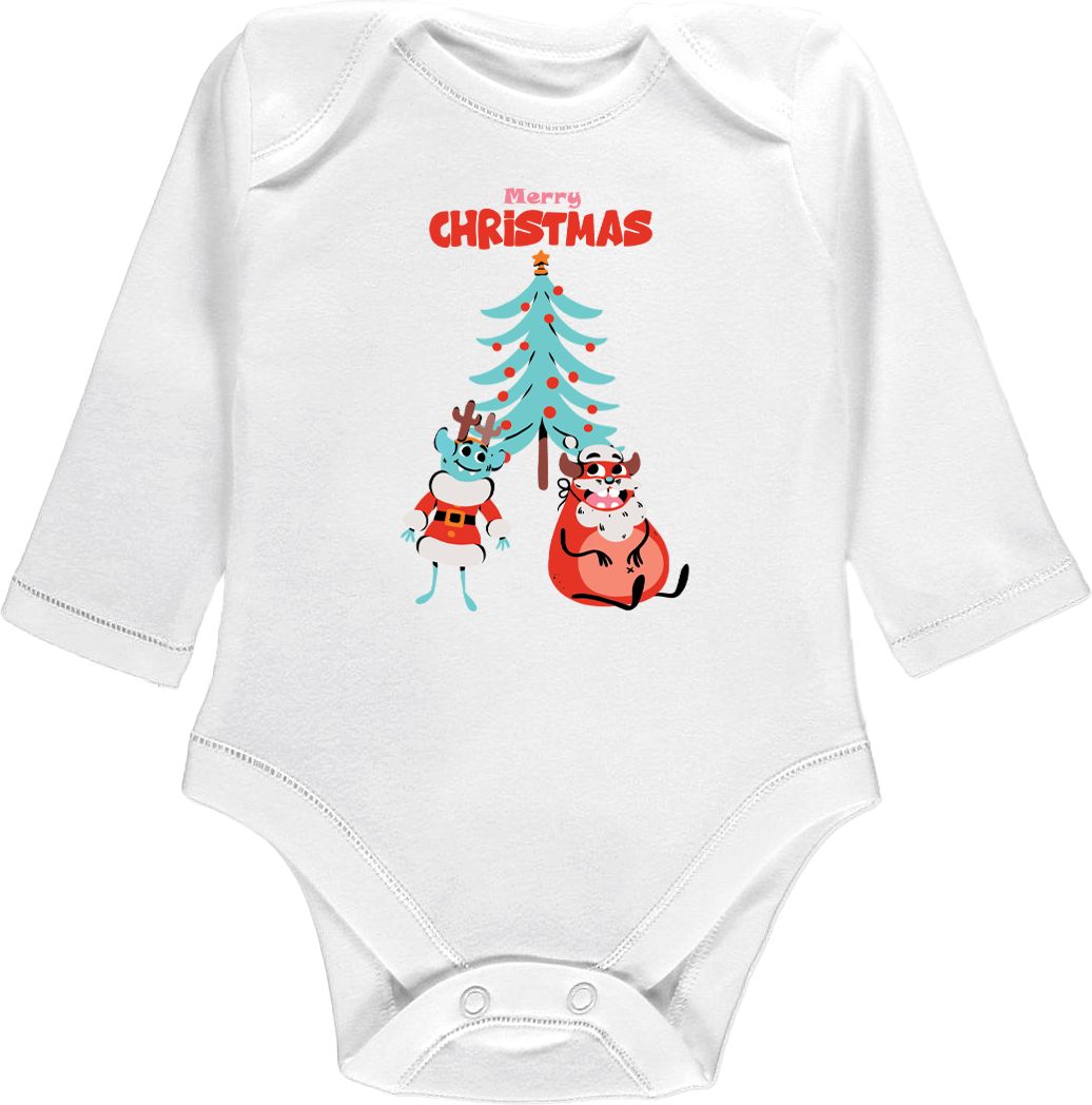 Kojenecké body Ellie Bee, krátký nebo dlouhý rukáv, barva bílá, motiv "Merry Christmas" Velikost: 0 - 3 měsíce (56 - 62cm), Rukáv: dlouhý - obrázek 1