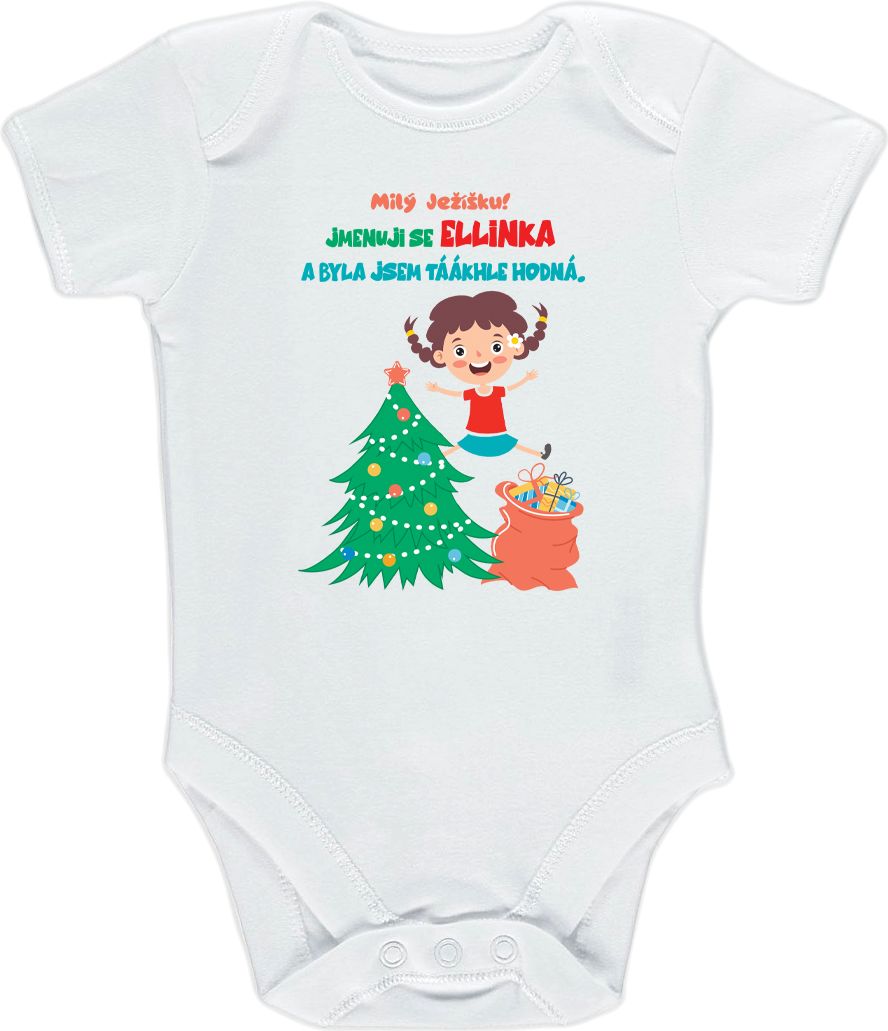 Kojenecké body Ellie Bee, krátký nebo dlouhý rukáv, barva bílá, motiv "Milý Ježíšku!" s jménem dítěte Velikost: 0 - 3 měsíce (56 - 62cm), Rukáv: dlouhý - obrázek 3