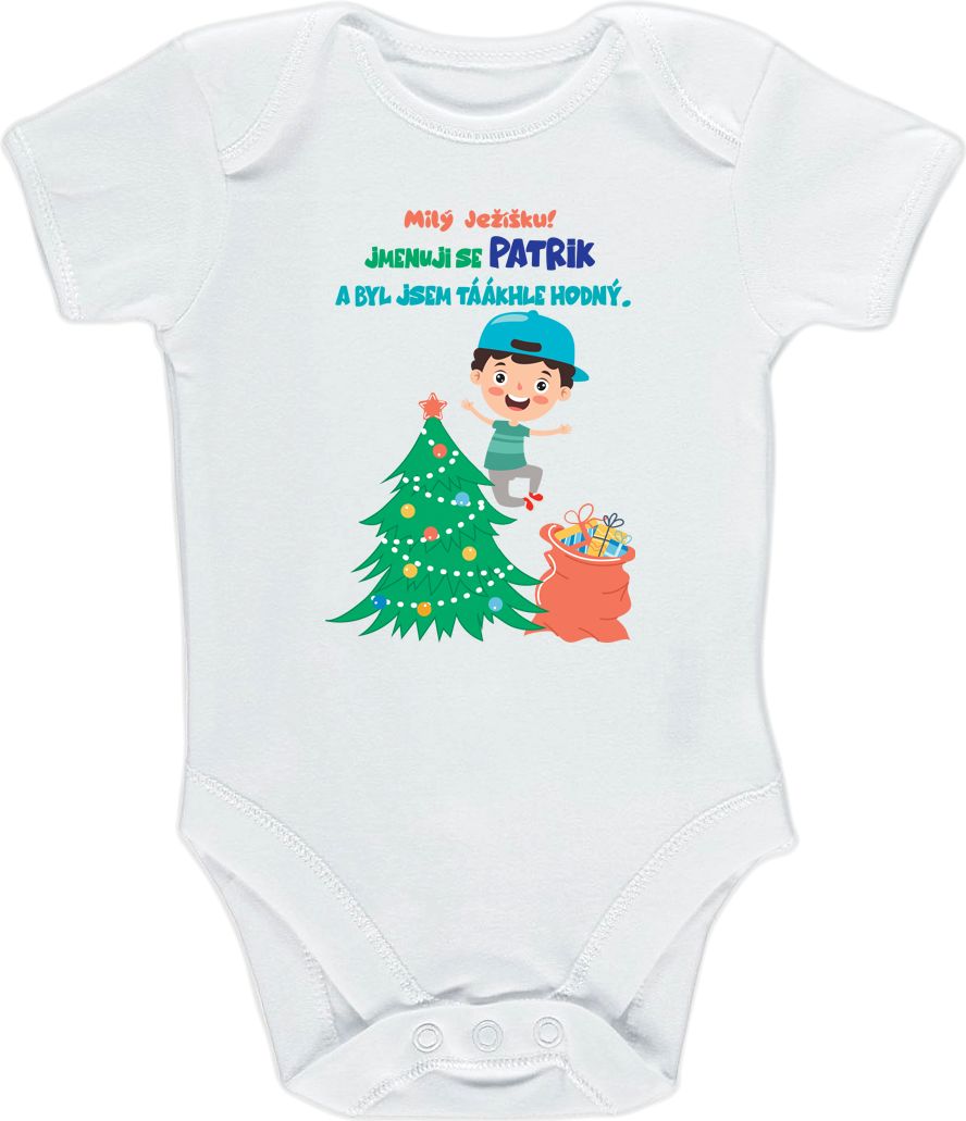 Kojenecké body Ellie Bee, krátký nebo dlouhý rukáv, barva bílá, motiv "Milý Ježíšku!" s jménem dítěte Velikost: 0 - 3 měsíce (56 - 62cm), Rukáv: dlouhý - obrázek 3