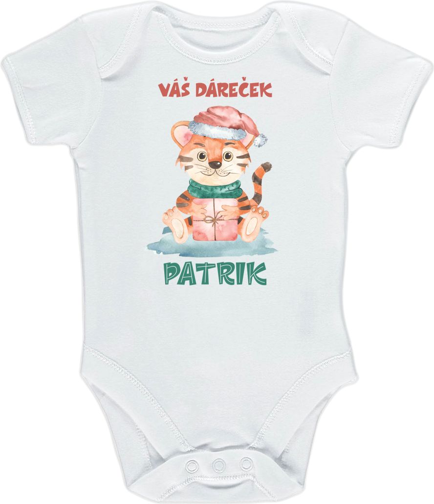 Kojenecké body Ellie Bee, krátký nebo dlouhý rukáv, barva bílá, motiv "Váš dáreček" s jménem dítěte Velikost: 0 - 3 měsíce (56 - 62cm), Rukáv: krátky - obrázek 1