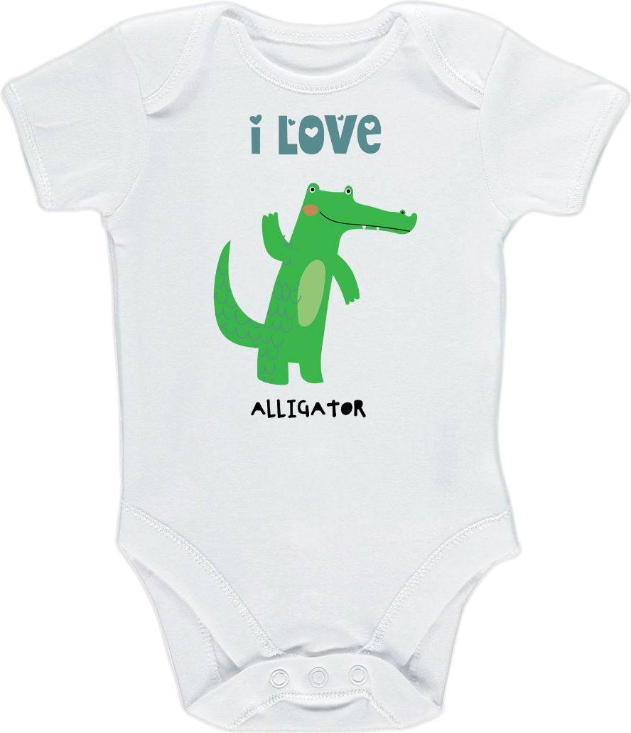 Kojenecké body Ellie Bee, krátký nebo dlouhý rukáv, barva bílá, motiv "I love an Aligator" Velikost: 0 - 3 měsíce (56 - 62cm), Rukáv: krátky - obrázek 1
