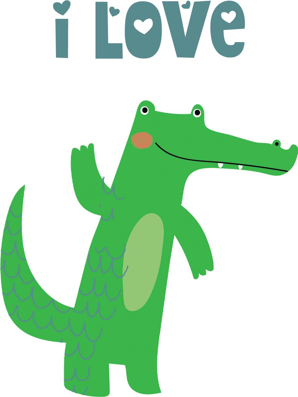 Kojenecké body Ellie Bee, krátký nebo dlouhý rukáv, barva bílá, motiv "I love an Aligator" Velikost: 0 - 3 měsíce (56 - 62cm), Rukáv: krátky - obrázek 2