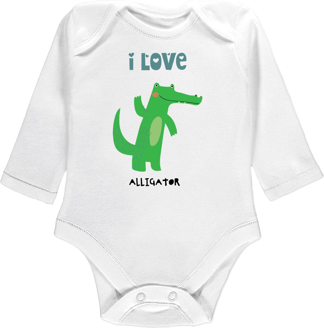Kojenecké body Ellie Bee, krátký nebo dlouhý rukáv, barva bílá, motiv "I love an Aligator" Velikost: 0 - 3 měsíce (56 - 62cm), Rukáv: krátky - obrázek 3