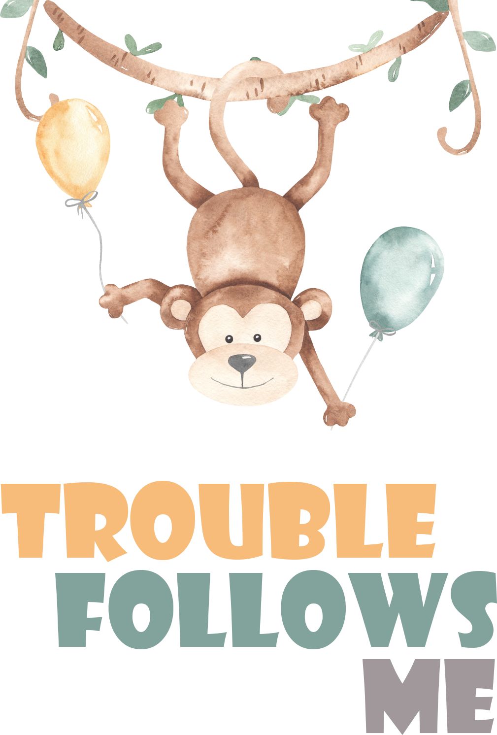 Kojenecké body Ellie Bee, krátký nebo dlouhý rukáv, barva bílá, motiv "Trouble follows me" Velikost: 0 - 3 měsíce (56 - 62cm), Rukáv: dlouhý - obrázek 2