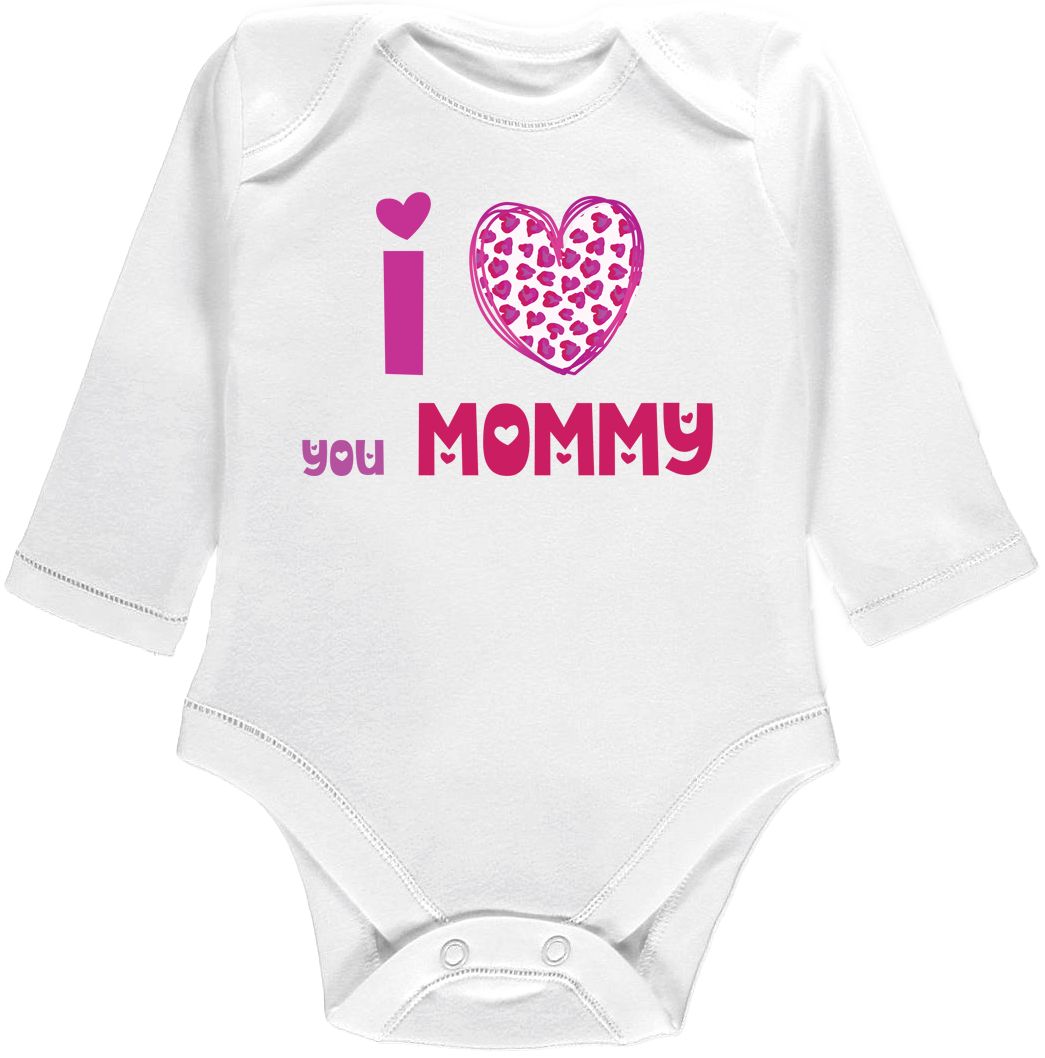 Kojenecké body Ellie Bee, krátký nebo dlouhý rukáv, barva bílá, motiv "I love you mommy" Velikost: 0 - 3 měsíce (56 - 62cm), Rukáv: dlouhý - obrázek 1