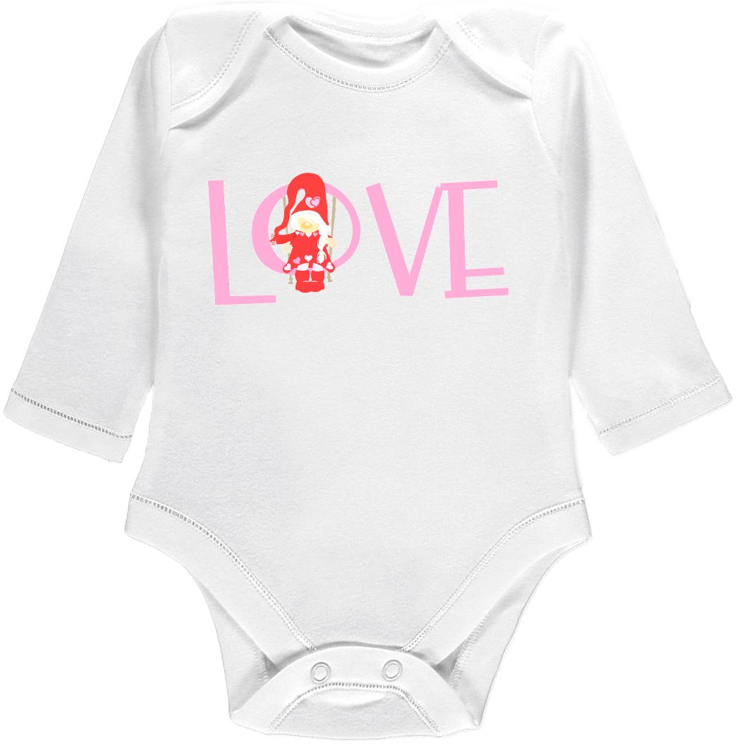 Kojenecké body Ellie Bee, krátký nebo dlouhý rukáv, barva bílá, motiv "LOVE" Velikost: 0 - 3 měsíce (56 - 62cm), Rukáv: dlouhý - obrázek 1