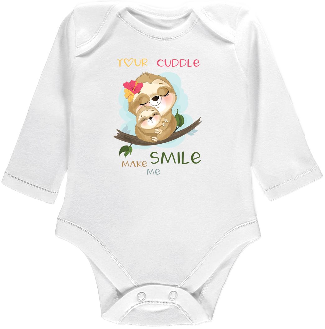 Kojenecké body Ellie Bee, krátký nebo dlouhý rukáv, barva bílá, motiv "Your cuddle make me smile" Velikost: 0 - 3 měsíce (56 - 62cm), Rukáv: dlouhý - obrázek 1