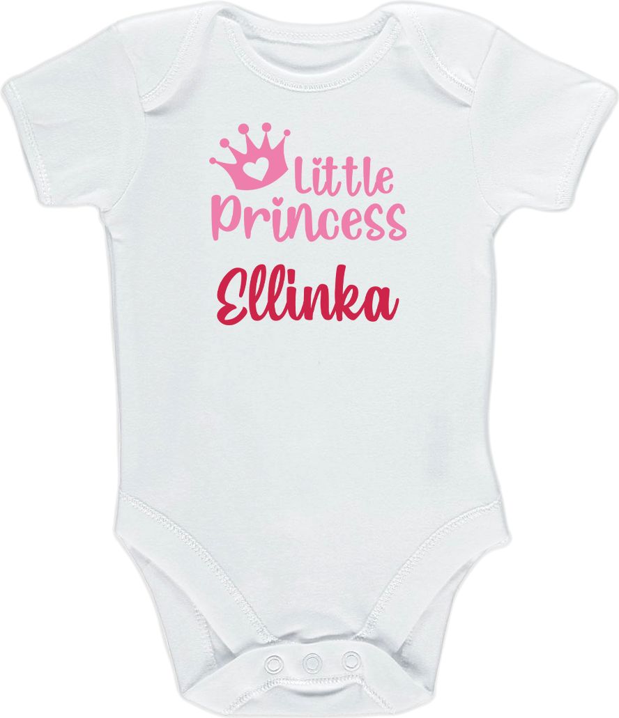 Kojenecké body Ellie Bee, krátký nebo dlouhý rukáv, barva bílá, motiv "Little princess" s jménem dítěte Velikost: 0 - 3 měsíce (56 - 62cm), Rukáv: dlouhý - obrázek 3