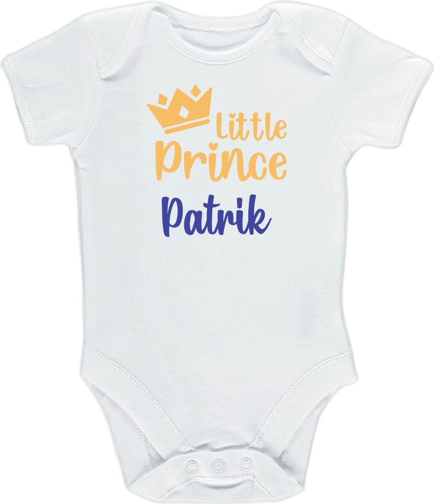 Kojenecké body Ellie Bee, krátký nebo dlouhý rukáv, barva bílá, motiv "Little prince" s jménem dítěte Velikost: 0 - 3 měsíce (56 - 62cm), Rukáv: krátky - obrázek 1