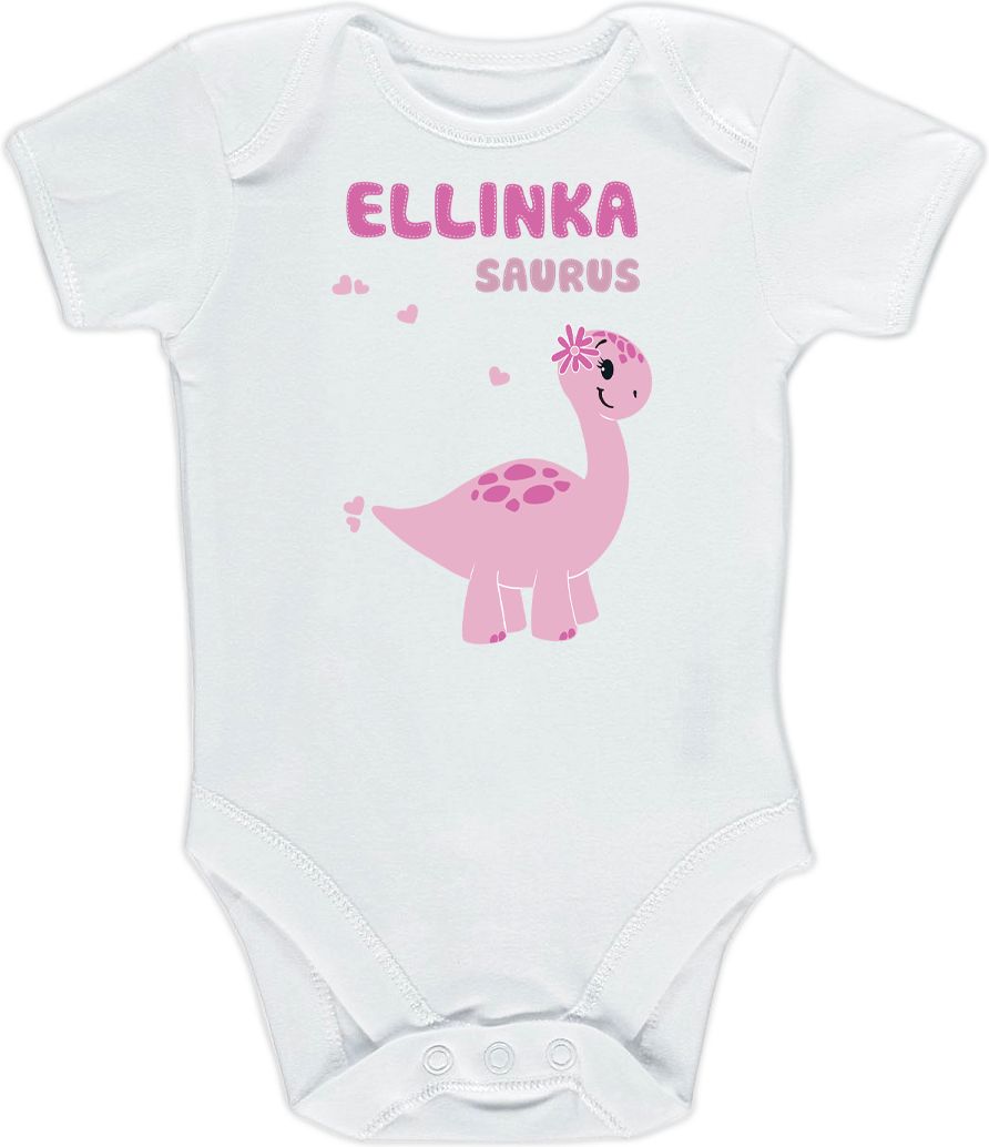 Kojenecké body Ellie Bee, krátký nebo dlouhý rukáv, barva bílá, motiv "Ellinka saurus" s jménem dítěte Velikost: 0 - 3 měsíce (56 - 62cm), Rukáv: dlouhý - obrázek 3