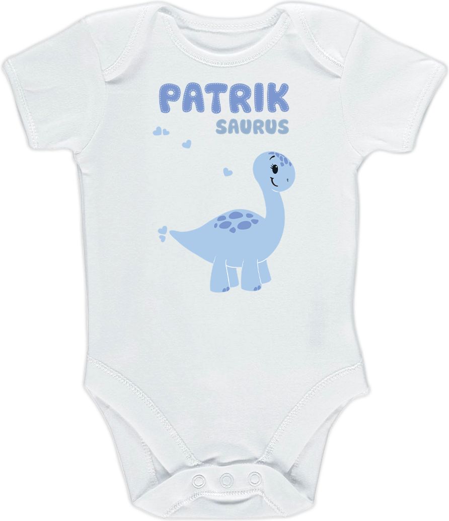 Kojenecké body Ellie Bee, krátký nebo dlouhý rukáv, barva bílá, motiv "Patrik saurus" s jménem dítěte Velikost: 0 - 3 měsíce (56 - 62cm), Rukáv: dlouhý - obrázek 3