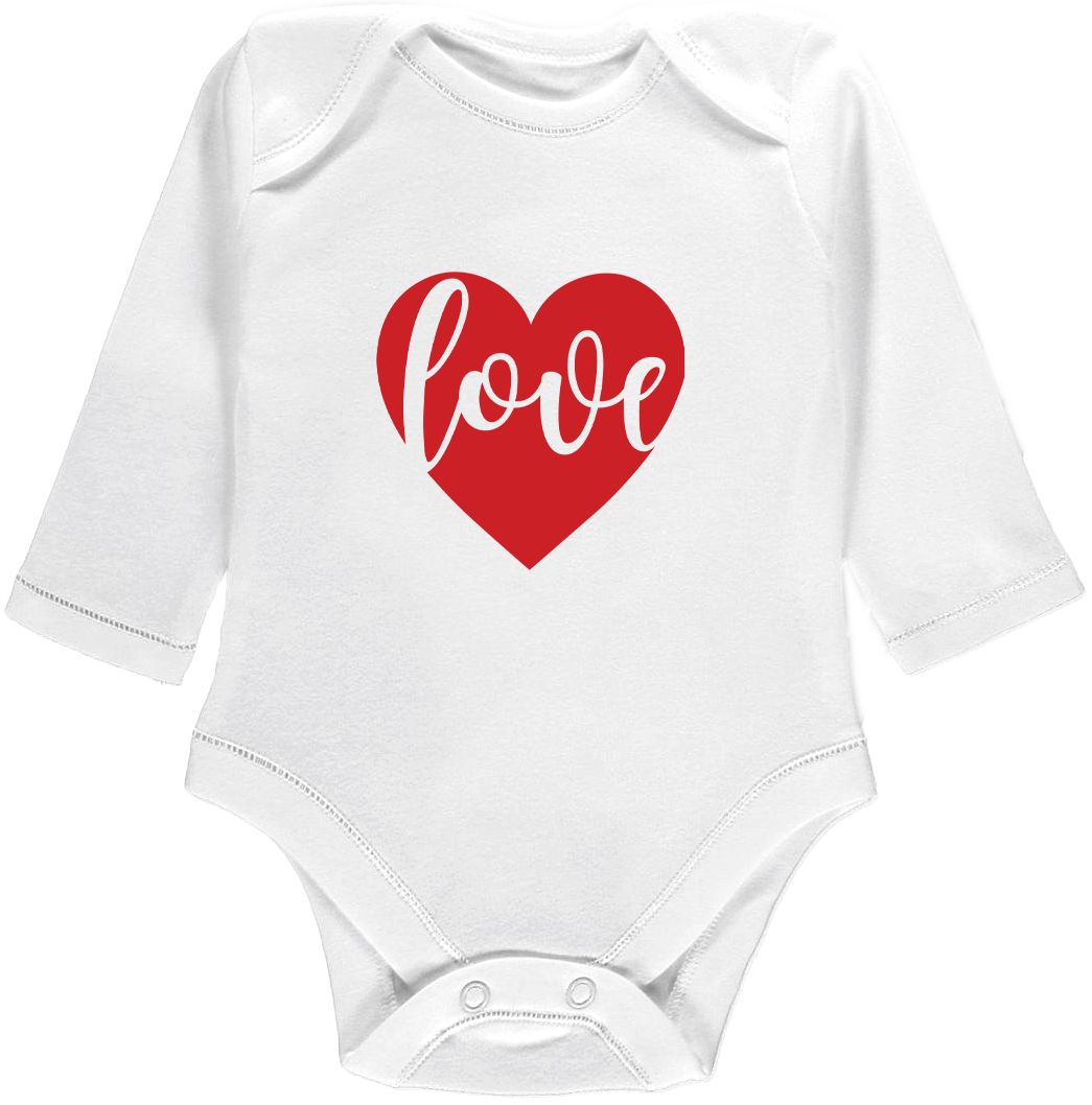 Kojenecké body Ellie Bee, krátký nebo dlouhý rukáv, barva bílá, motiv "LOVE" Velikost: 0 - 3 měsíce (56 - 62cm), Rukáv: dlouhý - obrázek 1