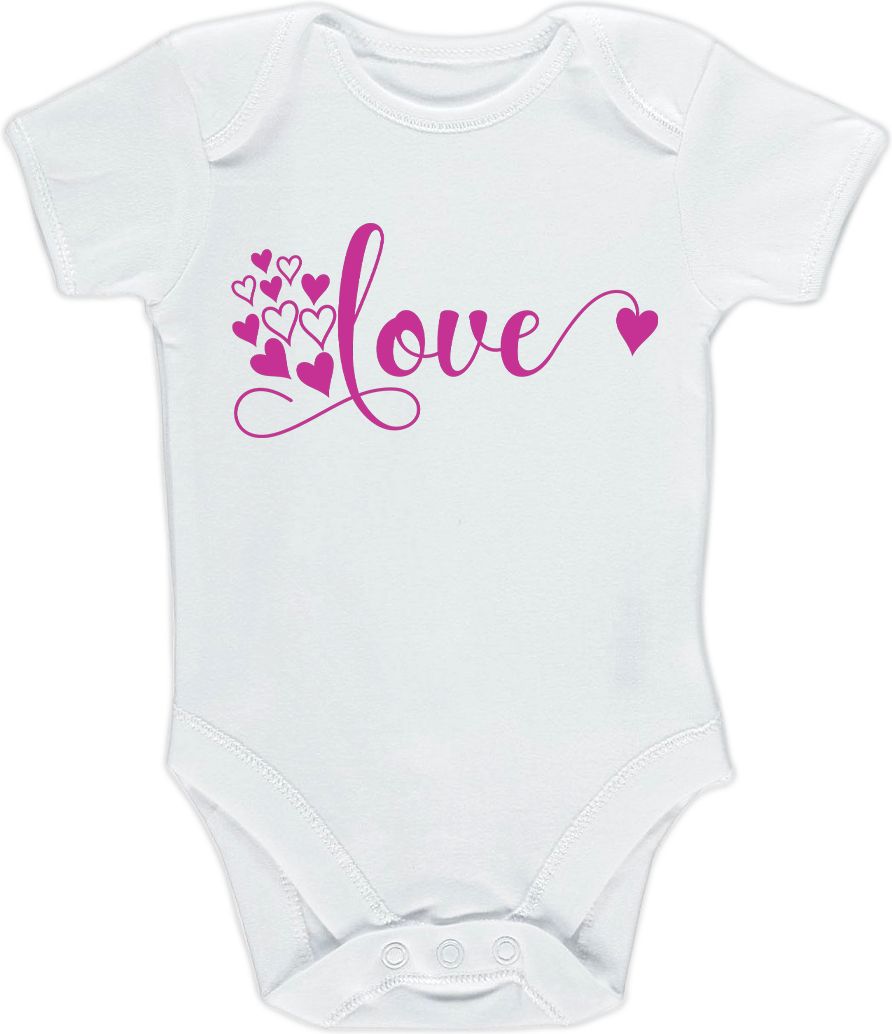 Kojenecké body Ellie Bee, krátký nebo dlouhý rukáv, barva bílá, motiv "LOVE" Velikost: 0 - 3 měsíce (56 - 62cm), Rukáv: krátky - obrázek 1