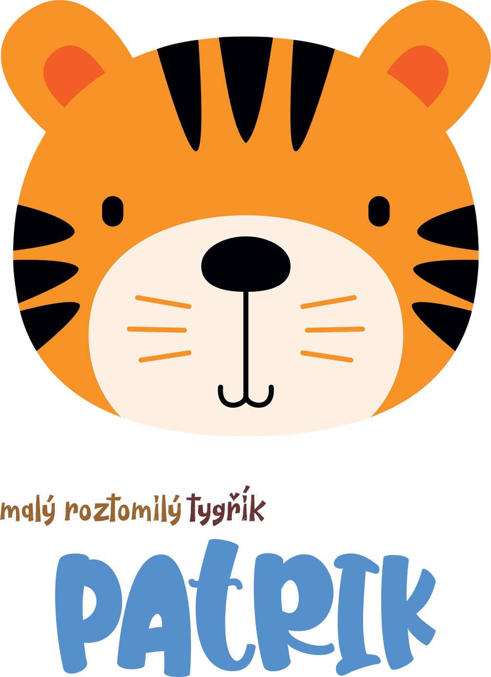 Kojenecké body Ellie Bee, krátký nebo dlouhý rukáv, barva bílá, motiv "Malý roztomilý tygřík Patrik" s jménem dítěte Velikost: 0 - 3 měsíce (56 - 62cm), Rukáv: dlouhý - obrázek 2