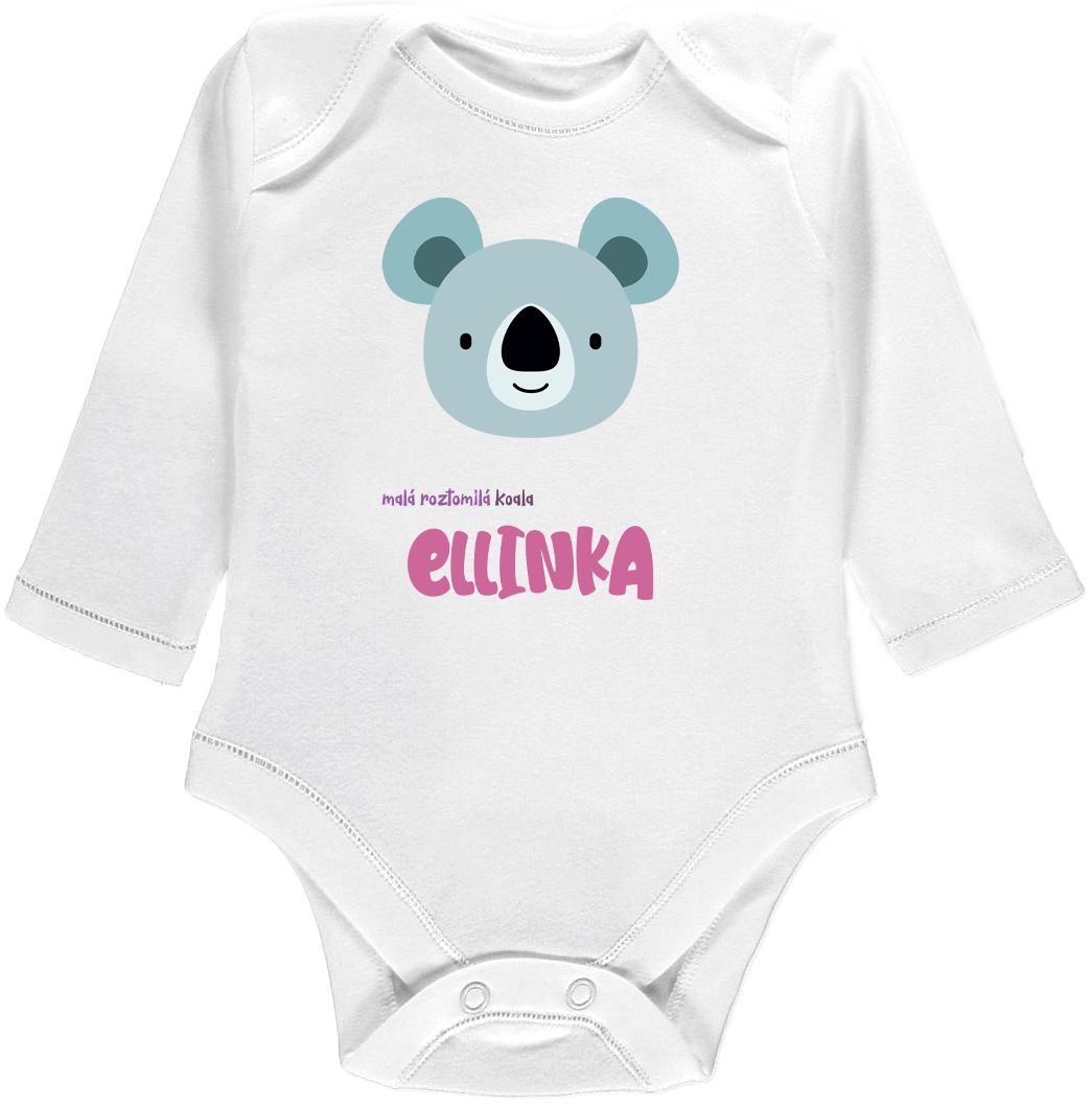 Kojenecké body Ellie Bee, krátký nebo dlouhý rukáv, barva bílá, motiv "Malá roztomilá koala Ellinka" se jménem dítěte Velikost: 0 - 3 měsíce (56 - 62cm), Rukáv: krátky - obrázek 3