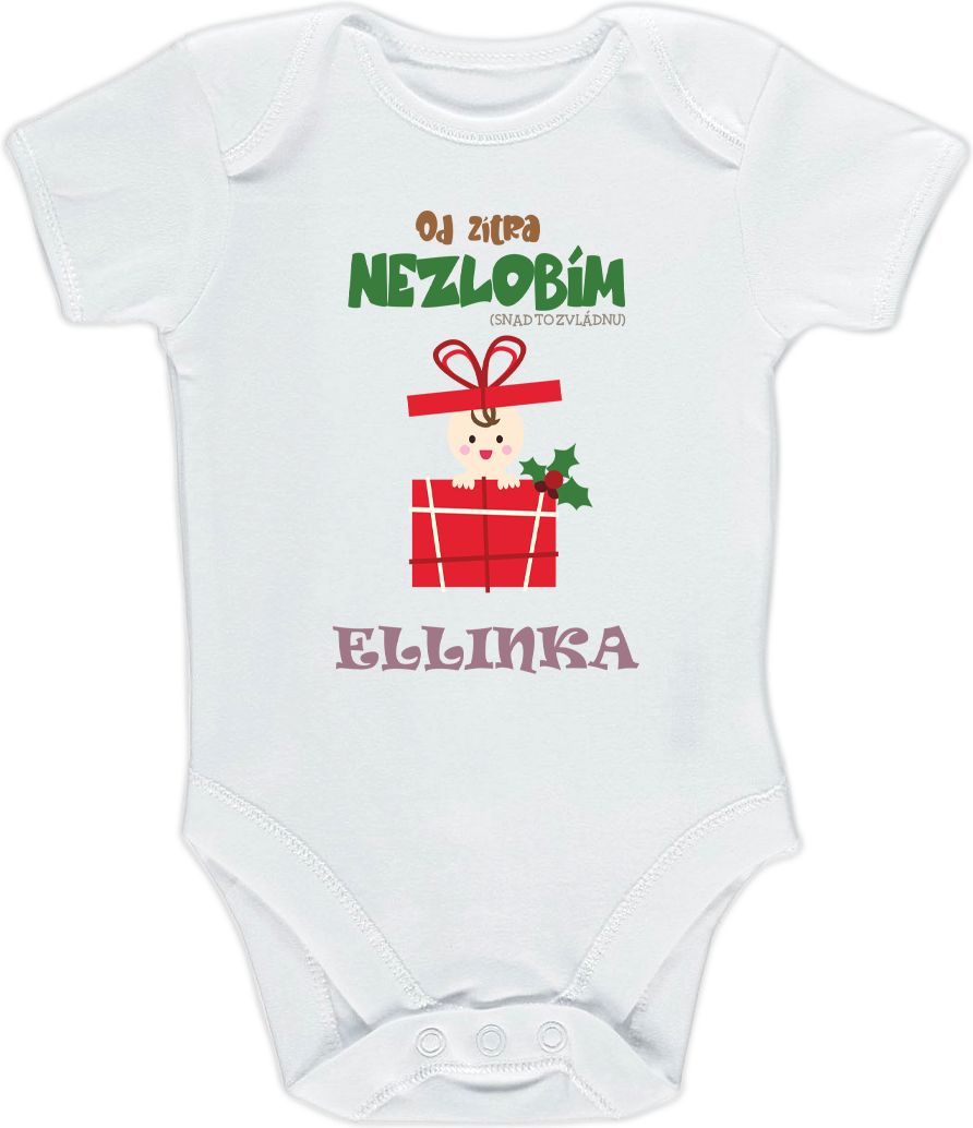 Kojenecké body Ellie Bee, krátký nebo dlouhý rukáv, barva bílá, motiv "Od zítra nezlobím. Snad to zvládnu." s jménem dítěte Velikost: 0 - 3 měsíce (56 - 62cm), Rukáv: dlouhý - obrázek 3