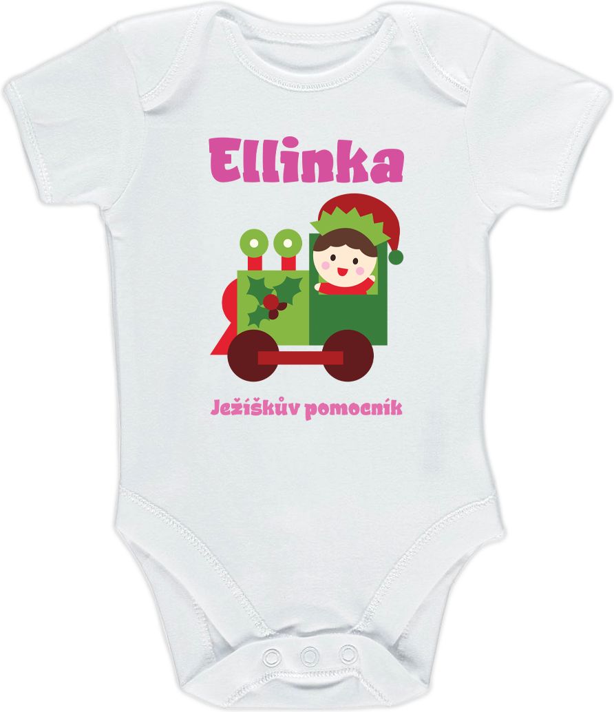 Kojenecké body Ellie Bee, krátký nebo dlouhý rukáv, barva bílá, motiv "Ježíškův pomocník" s jménem dítěte Velikost: 0 - 3 měsíce (56 - 62cm), Rukáv: dlouhý - obrázek 3