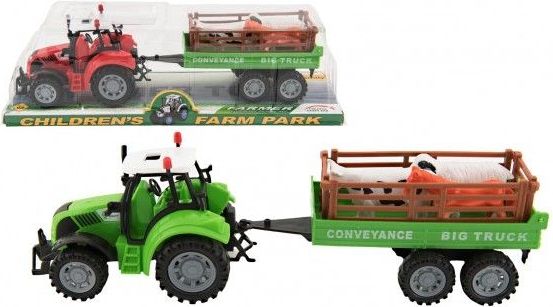 Traktor s přívěsem a zvířátky plast 34cm na setrvačník - obrázek 1