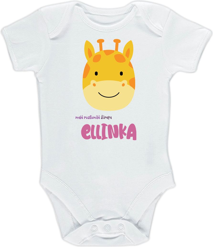 Kojenecké body Ellie Bee, krátký nebo dlouhý rukáv, barva bílá, motiv "Malá roztomilá žirafa Ellinka" se jménem dítěte Velikost: 0 - 3 měsíce (56 - 62cm), Rukáv: dlouhý - obrázek 3