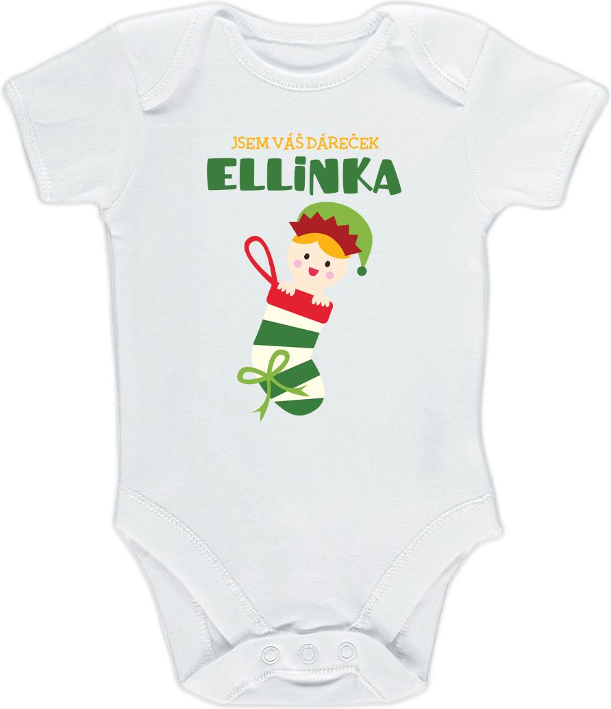 Kojenecké body Ellie Bee, krátký nebo dlouhý rukáv, barva bílá, motiv "Jsem váš dáreček" s jménem dítěte Velikost: 0 - 3 měsíce (56 - 62cm), Rukáv: dlouhý - obrázek 3