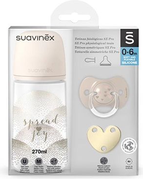 SUAVINEX Sada 270 ml + dudlík fyziologický 0/6m + klip Joy krémová - obrázek 2