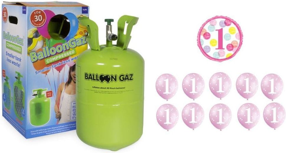 Helium sada na 1.NAROZENINY MALÁ OSLAVA HOLČIČKA + 10 ks latexových balónků + 1 ks fóliový balónek - obrázek 1