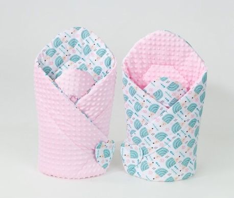 Oboustranná zavinovačka MINKY BABY - Ježek tyrkys/ růžová - obrázek 1