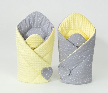 Oboustranná zavinovačka MINKY BABY - Mini hvězdičky bílé na šedém/ žlutá - obrázek 1