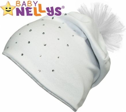 Bavlněná čepička Tutu květinka s kamínky Baby Nellys ® - bílá, 48-52 - obrázek 1