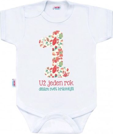 Body s potiskem New Baby Už jeden rok dělám svět krásnější, Bílá, 80 (9-12m) - obrázek 1