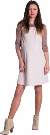 Těhotenské, dvoubarevné šaty s 3/4 rukávem - béžové, Velikosti těh. moda XL (42) - obrázek 1