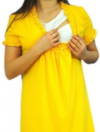Těhotenská, kojící noční košile s volánkem - žlutá, Velikosti těh. moda S/M - obrázek 1