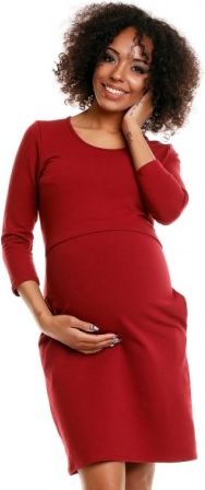 Pohodlné těhotenské šaty, 3/4 rukáv - karmínová(kojící), Velikosti těh. moda L/XL - obrázek 1