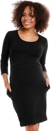 Pohodlné těhotenské šaty, 3/4 rukáv - černé (kojící), Velikosti těh. moda L/XL - obrázek 1